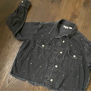 Levi’s Black Denim Cropped Button Up Shirt with Studs Medium